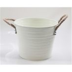 Bádog kaspó zsinór füles csíkos 20x16cm - Krém