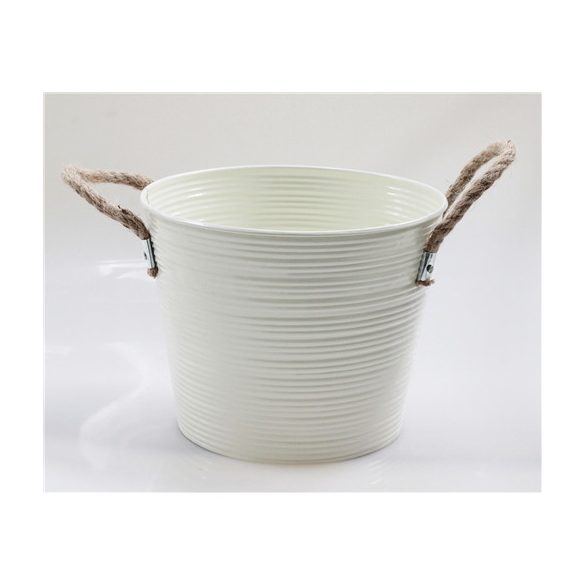 Bádog kaspó zsinór füles csíkos 20x16cm - Krém