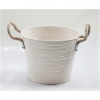 Bádog kaspó zsinór füles csíkos 20x16cm - Rózsaszín