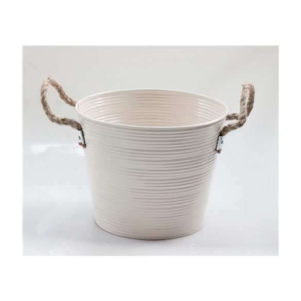 Bádog kaspó zsinór füles csíkos 20x16cm - Rózsaszín