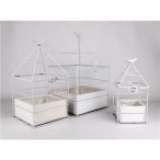 Fa virágtartó + fém kalitka madárral 38 cm - Fehér S/3