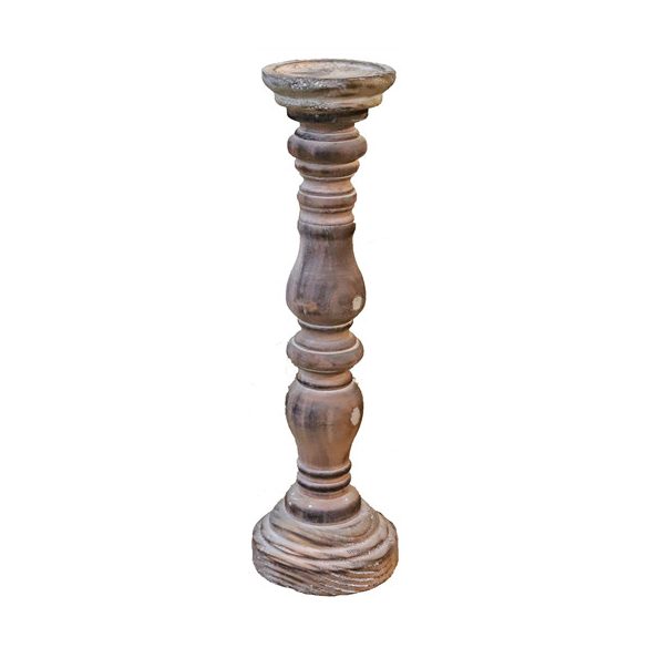 Gyertyatartó fa oszlop égetett 12x40 cm - Barna