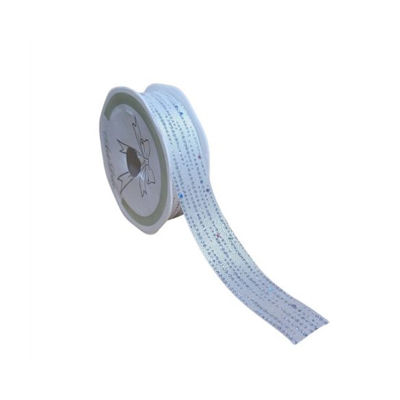 Szalag glitteres pöttyös 25mmx10m - Fehér/ezüst
