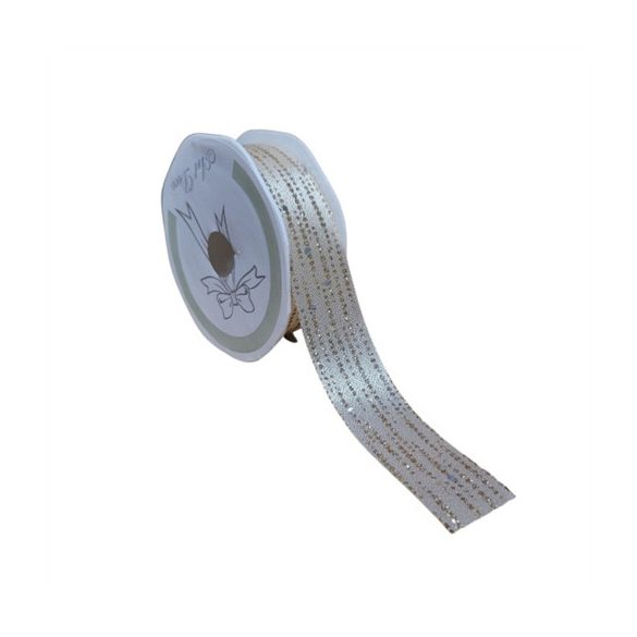 Szalag glitteres pöttyös 25mmx10m - Krém/Arany