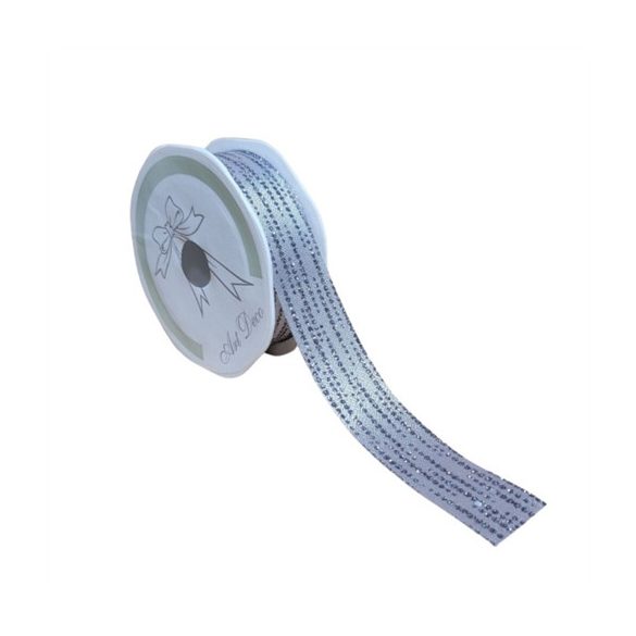 Szalag glitteres pöttyös 25mmx10m - Ezüst/ezüst