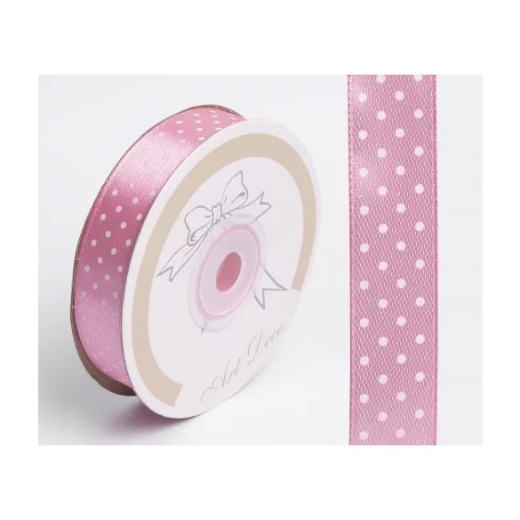 Szalag Szatén Pöttyös 15 mm x 25 m - Sötét rózsaszín