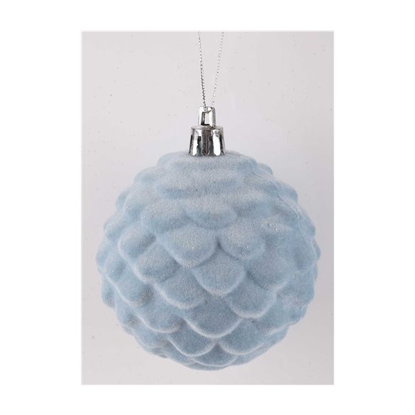 Karácsonyi dísz flokkolt toboz gömb 8 cm - Kék