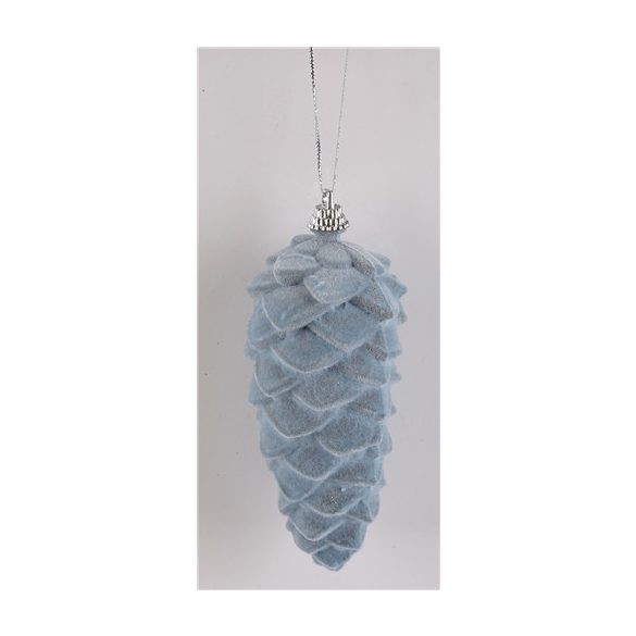 Karácsonyi dísz flokkolt toboz 12x5 cm - Kék