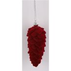 Karácsonyi dísz flokkolt toboz 12x5 cm - Bordó