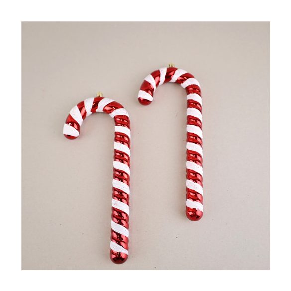 Karácsonydísz sétapálca 25 cm akasztós -  Piros S/2