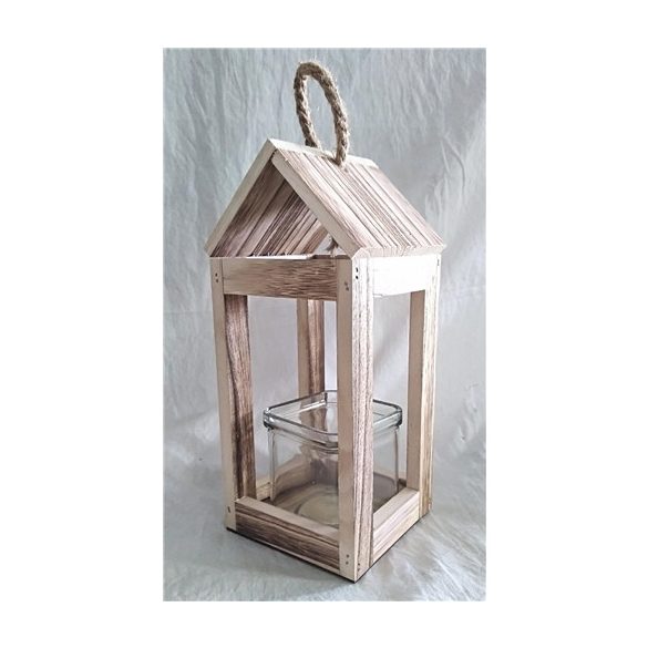 Fa lámpás + üveg mécsestartó 10x30 cm - Égetett