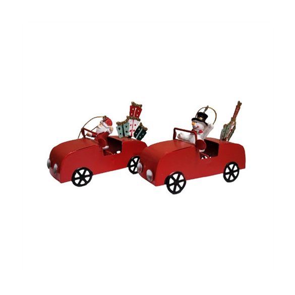 Fém autó akasztható 11,3cm - 2 féle (Hóember/Télapó)