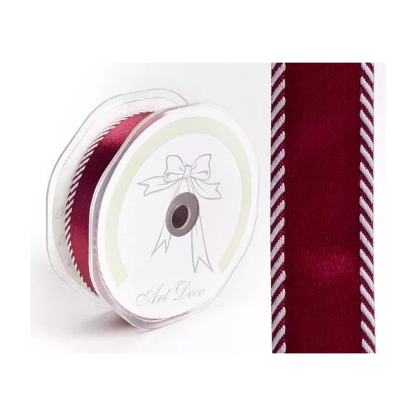 Szatén szalag 10mm/22m oldal csíkos - Bordó