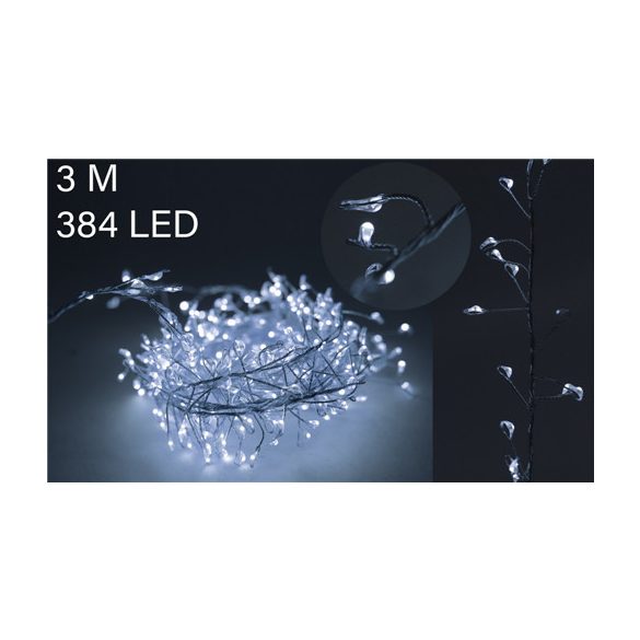 Fényfüzér fürt drót vezetékes 768 LED-es 3m - Melegfehér 8 programos