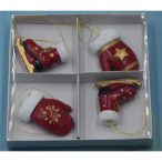 Porcelán karácsonyfa dísz 4db akasztós 4x3cm - Piros