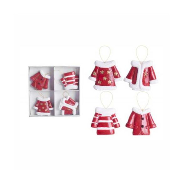 Porcelán mikuláspulcsi 4db 4,1x3,5cm - Piros
