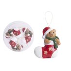 Porcelán zokni+maci 3,5x4,3cm - Piros/zöld S/3