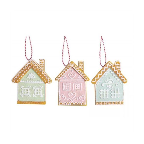 Mézeskalács ház akasztós 6,5x7,5 cm - 3 fajta