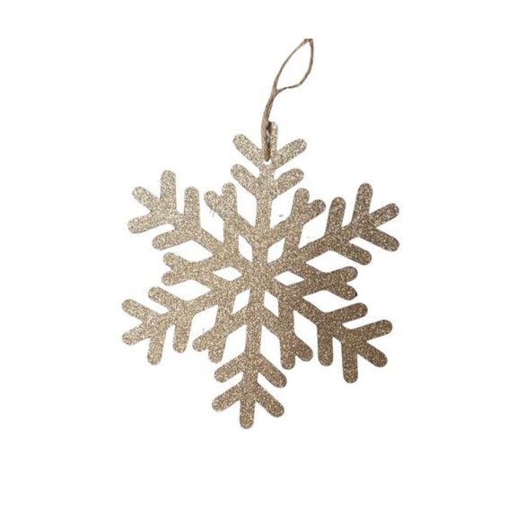 Fa akasztós hópihe glitteres 15cm - Arany
