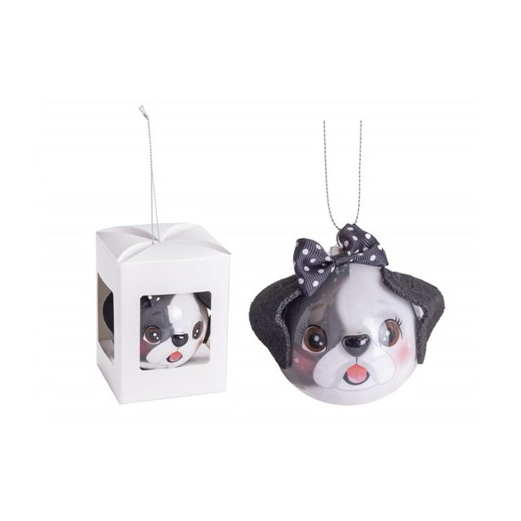 Gömb műanyag fekete-fehér kutya fej 6,5cm