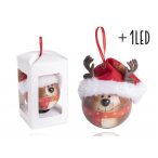 Gömb + led rénszarvas 6,5 cm