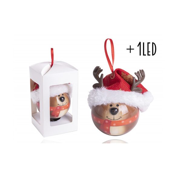 Gömb + led rénszarvas 6,5 cm