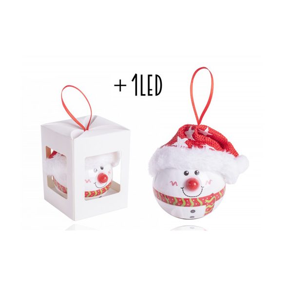 Gömb + led hóember + sapi 6,5 cm