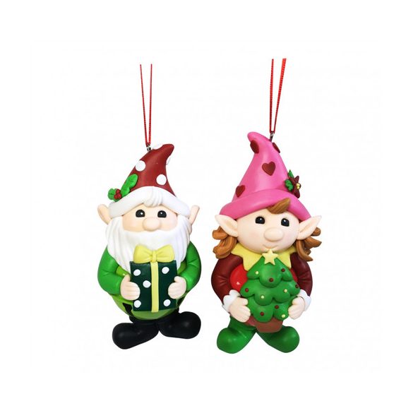 Agyag kobold karácsonyi dísz akasztós 5x12cm  - 2 féle