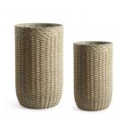 Betonkaspó kerek kosár mintás Rattan 2 darabos