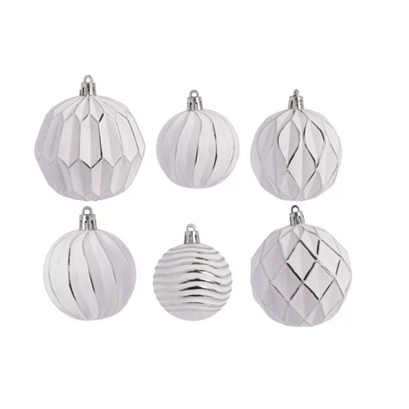 Műanyag gömb 6-8cm - Fehér/ezüst vegyes S/6