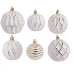 Műanyag gömb 6-8cm - Fehér/arany vegyes S/6