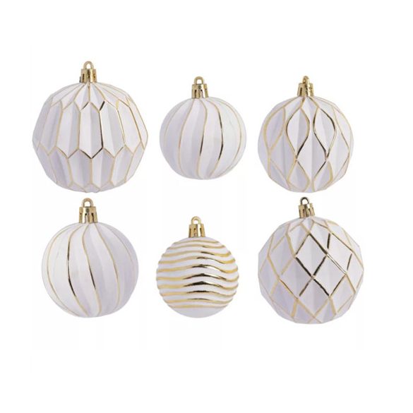 Műanyag gömb 6-8cm - Fehér/arany vegyes S/6