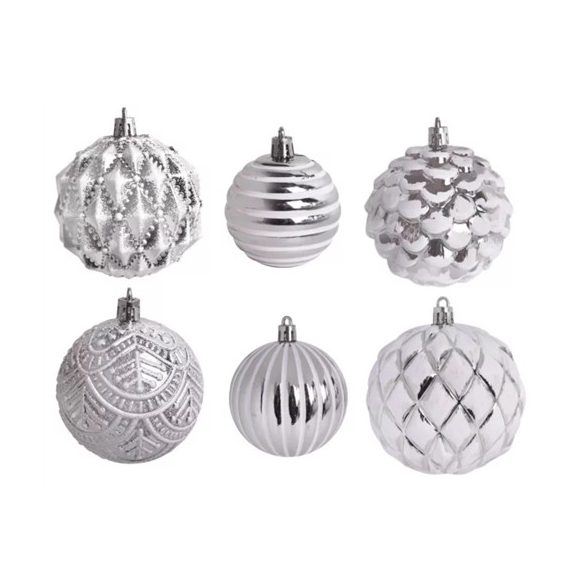 Műanyag gömb 6-8cm - Fehér/ezüst vegyes S/6