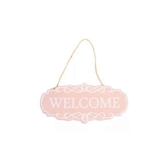 Bádog akasztós kopogtató "WELCOME" felirattal 17cm - Rózsaszín