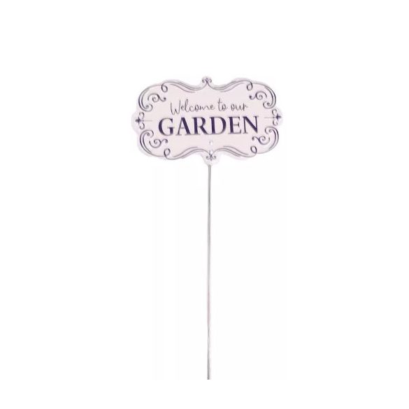Bádog beszúrós tábla "Welcome to our GARDEN" felirattal - Krém