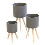   Kaspó 3 lábú fém szett (30x16,5cm 40x19,5cm, 54x22cm) - Szürke S/3