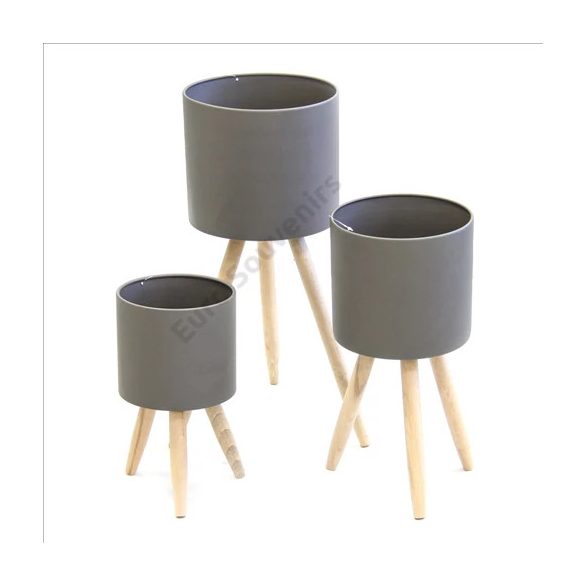 Kaspó 3 lábú fém szett (30x16,5cm 40x19,5cm, 54x22cm) - Szürke S/3