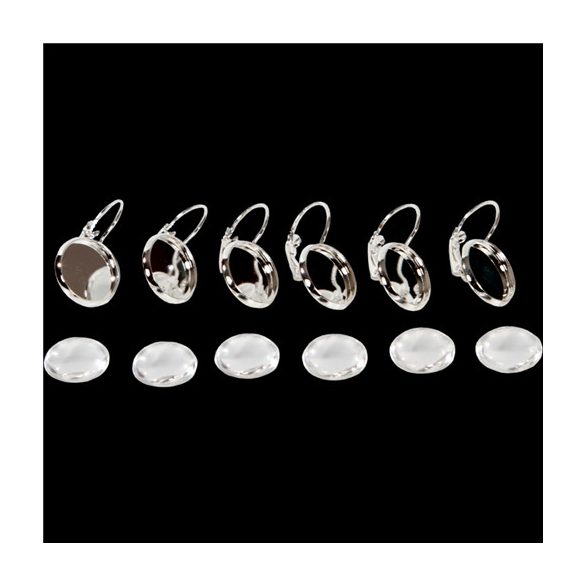 Fém fülbevaló alap lencsével 12 mm - Ezüst 3pár/csom.