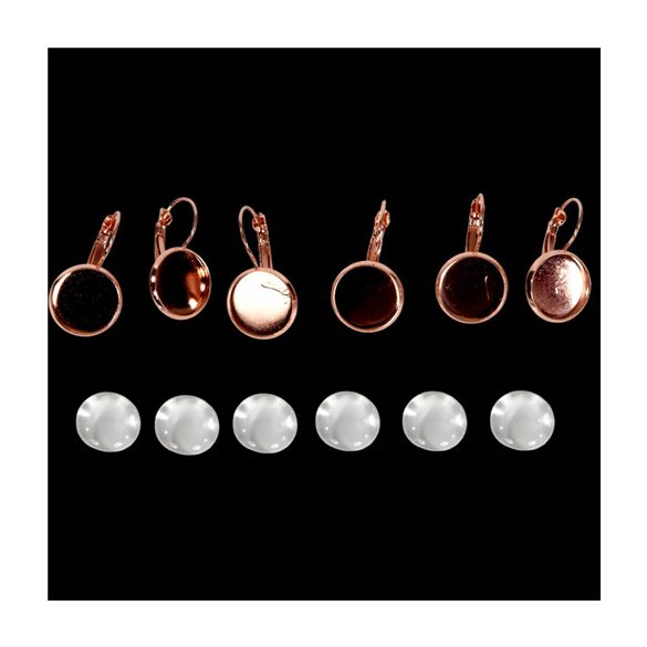 Fém fülbevaló alap lencsével 14 mm - Rózsaarany 3pár/csom.