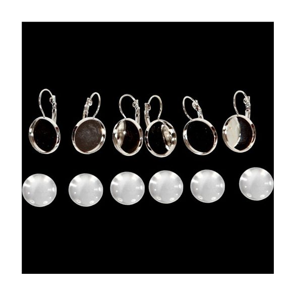 Fém fülbevaló alap lencsével 16 mm - Ezüst 3pár/csom.