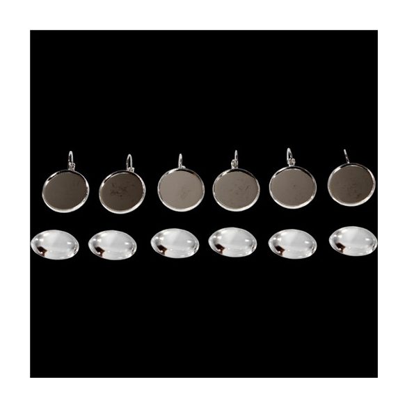 Fém fülbevaló alap lencsével 20 mm - Ezüst 3pár/csom.