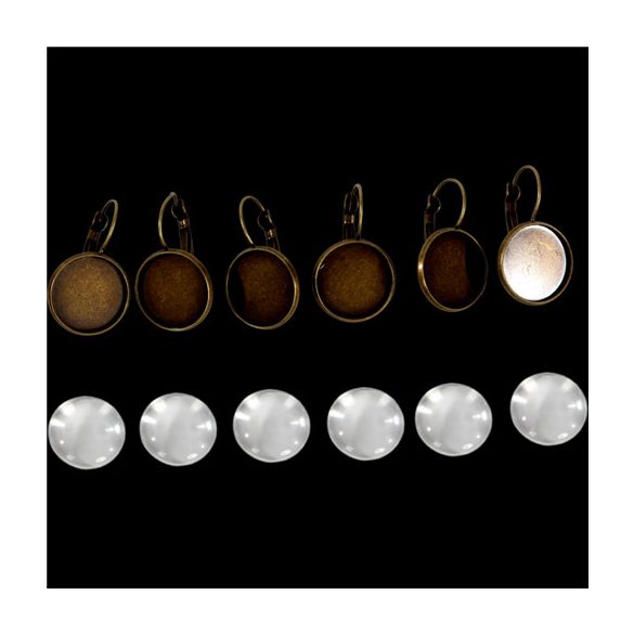 Fém fülbevaló alap lencsével 16 mm - Bronz 3pár/csom.