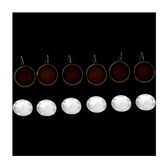Fém fülbevaló alap lencsével 20 mm - Bronz 3pár/csom.
