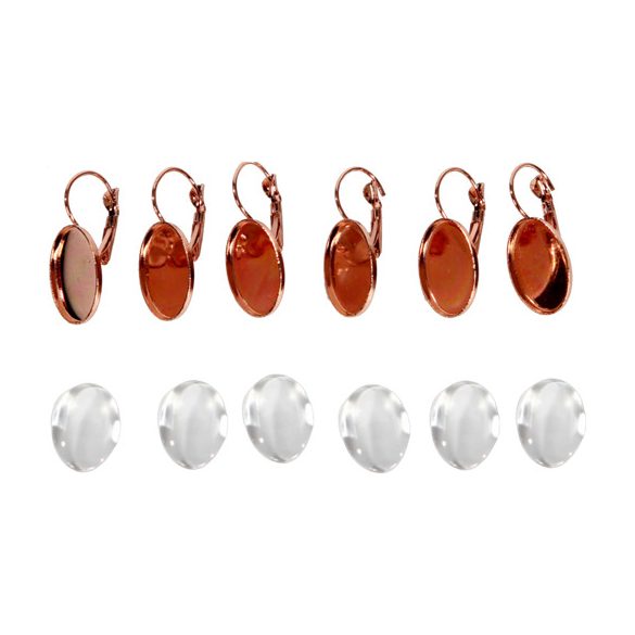 Fém fülbevaló alap lencsével ovális, 13 x 18 mm - Rózsaarany /DB