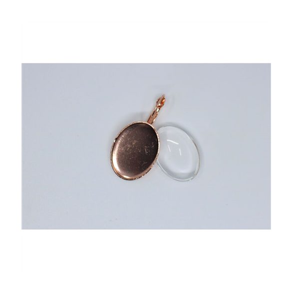 Fém fülbevaló alap lencsével ovális, 18 x 25 mm - Rózsaarany /DB