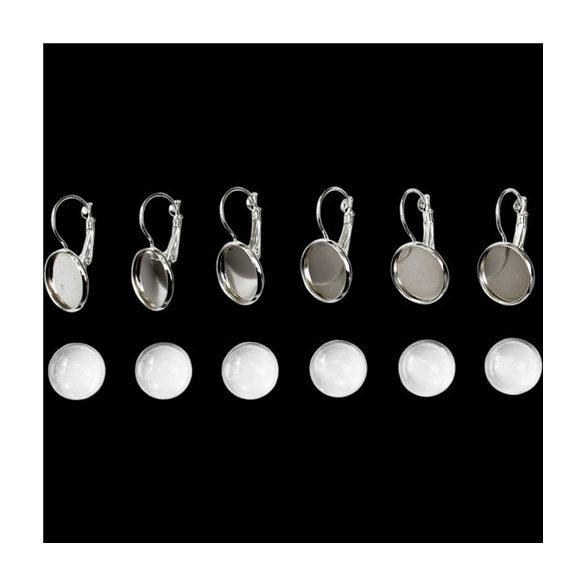 Fém fülbevaló alap lencsével 14mm - Ezüst 3pár/csom.