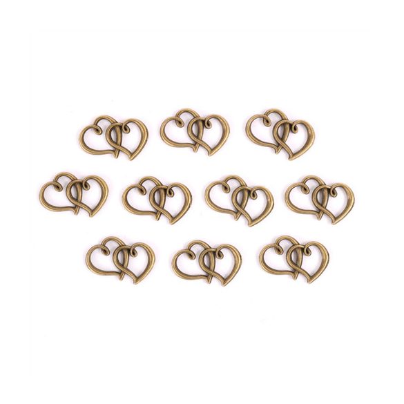 Fém díszítőelem, Két szív 3,3x2,2 cm /db