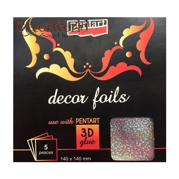 Dekorfólia hologram glitterek 14 x 14 cm, 5 db/csomag