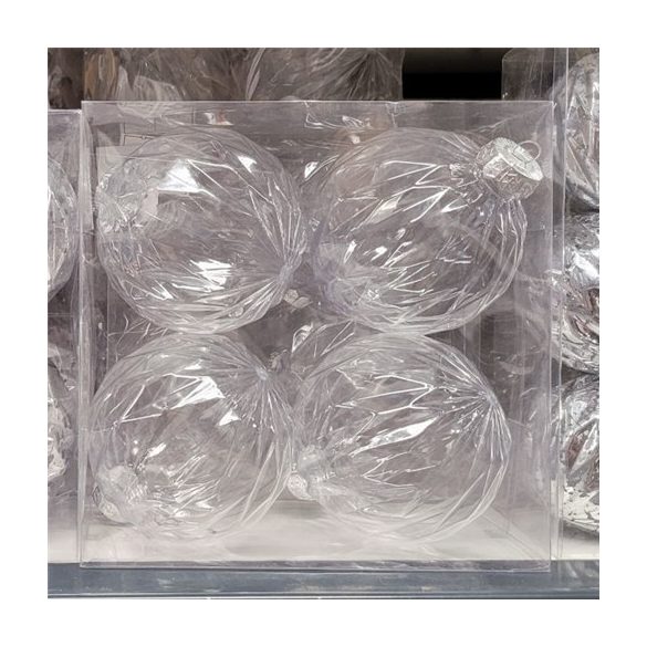 Gömb üveg Rombuszmintás 10 cm - Átlátszó S/4db
