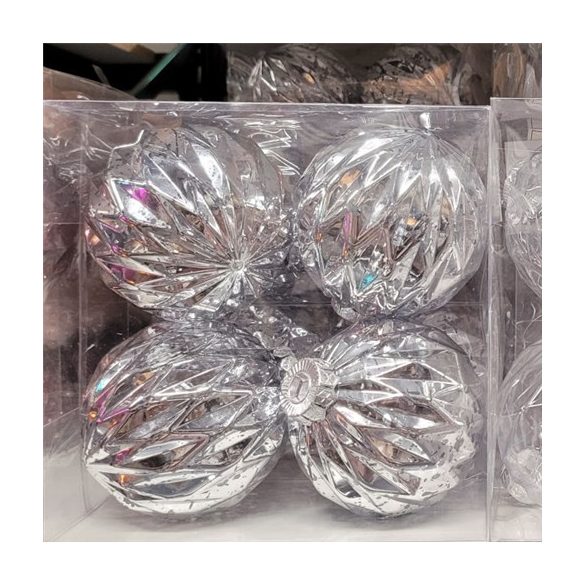 Gömb üveg Rombuszmintás 10 cm - Ezüst S/4